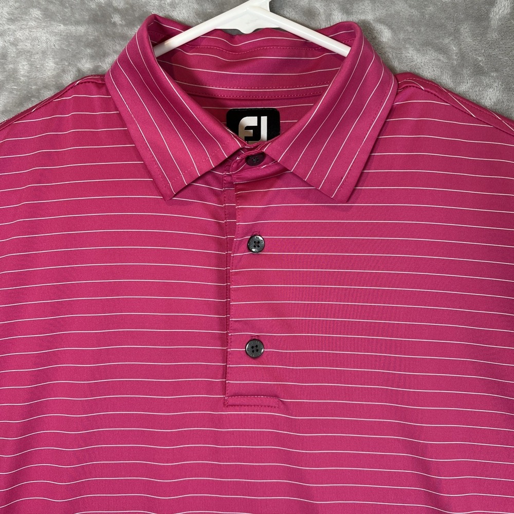 FootJoy Polo Shirt Mens Medium Pink Striped Golf Performance Stretch Lightweight